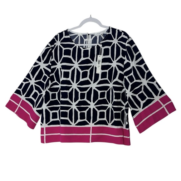 New Trina Turk Muria Top Blouse Women's XXL Plus Designer 3/4 Sleeve Cocktail - Picture 2 of 11